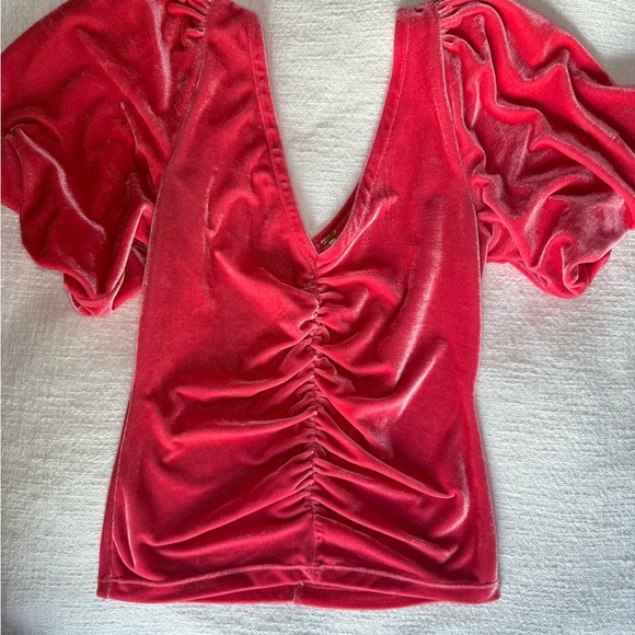 Free People Red Ruched Blouse - Picture 3 of 6
